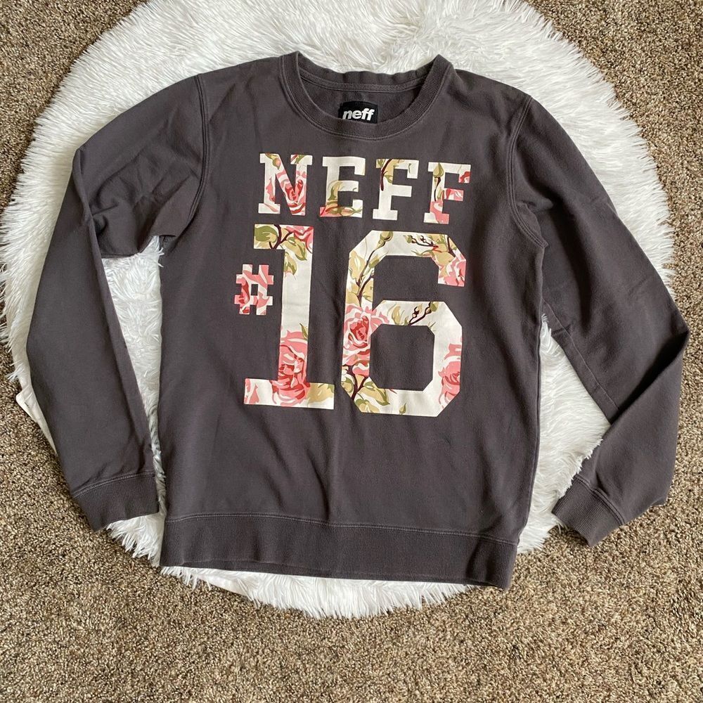 Neff Long Sleeve Top Gray Floral Womens‎ Size Small